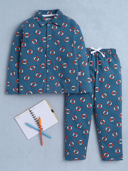 Bumzee - Teal Printed Comfortable Shirt and Pyjama (Set of 2)