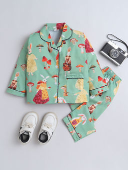 The Magic Wand - Green Printed Regular Shirt and Pyjama (Set of 2)
