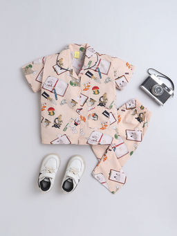 The Magic Wand - Beige Printed Regular Shirt and Pyjama (Set of 2)