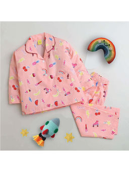 The Magic Wand - Peach Printed Regular Shirt and Pyjama (Set of 2)