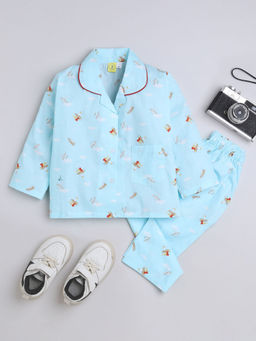 The Magic Wand - Blue Printed Regular Shirt and Pyjama (Set of 2)