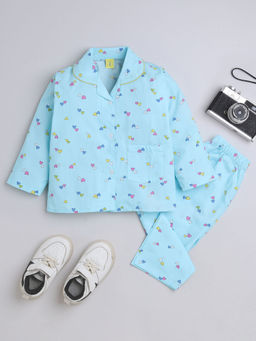 The Magic Wand - Blue Printed Regular Shirt and Pyjama (Set of 2)