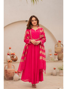 WOOMN - Women Silk Sequined Pink Kurta with Pant and Dupatta