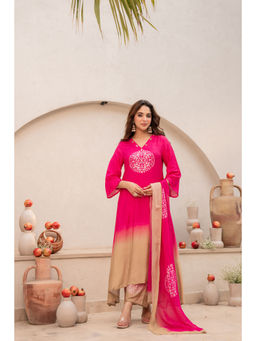 WOOMN - Women Muslin Silk Ombre Pink Kurta with Pant and Dupatta