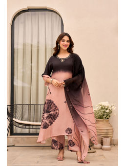 WOOMN - Women Muslin Silk Ombre Black Kurta with Pant and Dupatta