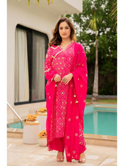 WOOMN - Women Muslin Silk Printed Pink Kurta with Pant and Dupatta