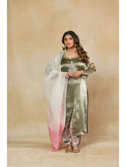 Mamicha - Women Polyester Embroidered Green Kurta with Pant and Dupatta