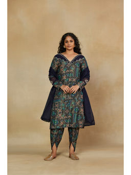 Mamicha - Women Georgette Printed Green Kurta Dhoti with Pant and Dupatta