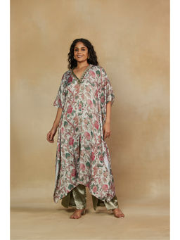 Mamicha - Women Silk Blend Floral Multi-Color Kaftan with Palazzo