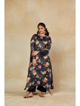 Mamicha - Women Polyester Floral Black Kurta with Palazzo