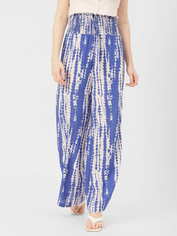 Moomaya - Women Gathered Fit Rayon Tie & Dye Blue Palazzo