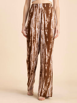 Moomaya - Women Gathered Fit Rayon Tie & Dye Brown Pant
