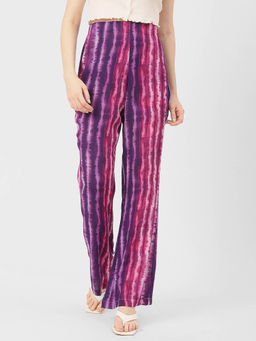 Moomaya - Women Gathered Fit Rayon Tie & Dye Purple Pant