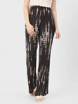 Moomaya - Women Gathered Fit Rayon Tie & Dye Black Pant