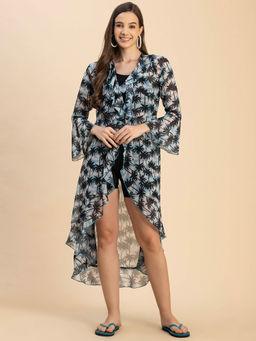 Moomaya - Women Comfortable Fit Georgette Floral Blue Shrug