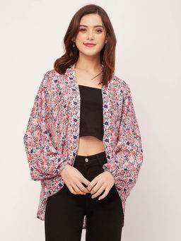 Moomaya - Women Comfortable Fit Satin Floral Multi-Color Shrug