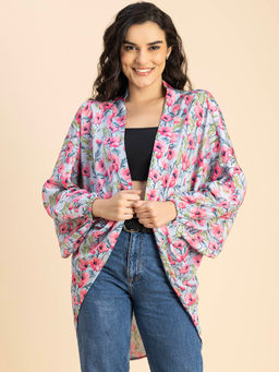 Moomaya - Women Comfortable Fit Satin Floral Multi-Color Shrug