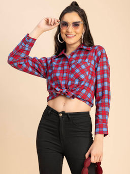 Moomaya - Women Comfortable Fit Rayon Checks Multi-Color Shirt