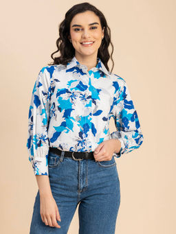 Moomaya - Women Comfortable Fit Poplin Floral Multi-Color Shirt