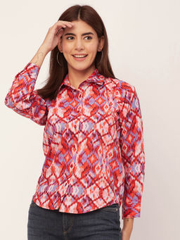 Moomaya - Women Free Fit Poplin Printed Multi-Color Shirt