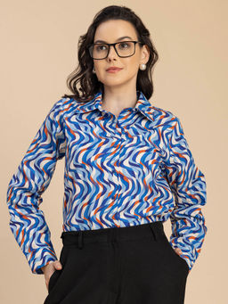 Moomaya - Women Free Fit Poplin Printed Multi-Color Shirt