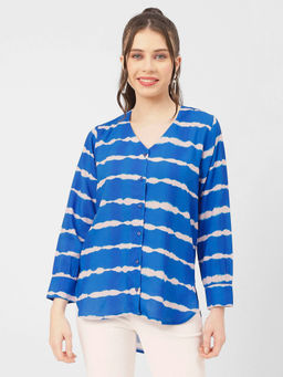 Moomaya - Women Free Fit Rayon Tie & Dye Blue Shirt
