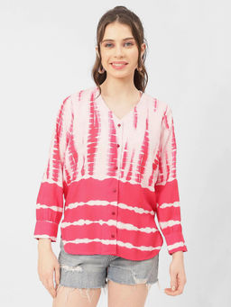 Moomaya - Women Free Fit Rayon Tie & Dye Pink Shirt