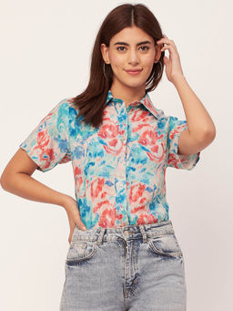 Moomaya - Women Comfortable Fit Rayon Printed Multi-Color Shirt