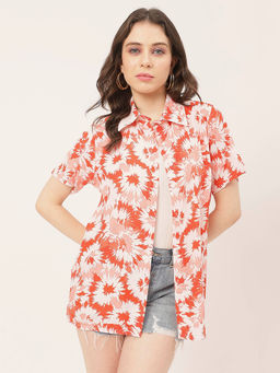 Moomaya - Women Comfortable Fit Rayon Printed Orange Shirt