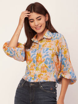 Moomaya - Women Free Fit Rayon Printed Multi-Color Shirt