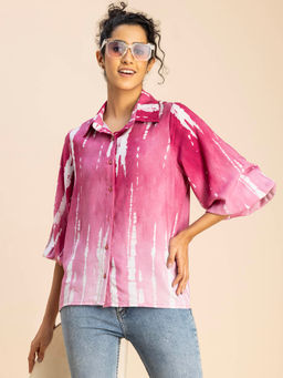 Moomaya - Women Free Fit Rayon Tie & Dye Magenta Shirt