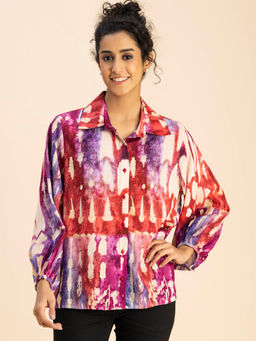 Moomaya - Women Free Fit Rayon Tie & Dye Multi-Color Shirt