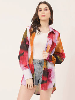Moomaya - Women Free Fit Rayon Printed Multi-Color Shirt