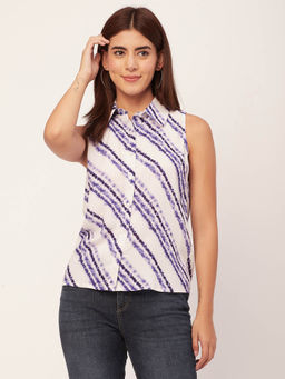 Moomaya - Women Comfortable Fit Rayon Tie & Dye White Shirt