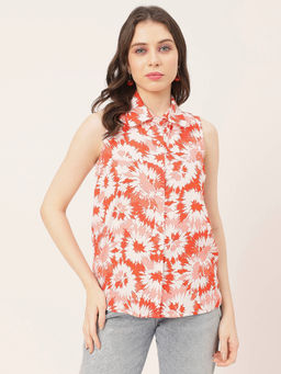 Moomaya - Women Comfortable Fit Rayon Printed Orange Shirt