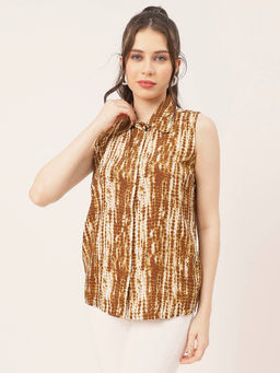 Moomaya - Women Comfortable Fit Rayon Tie & Dye Brown Shirt