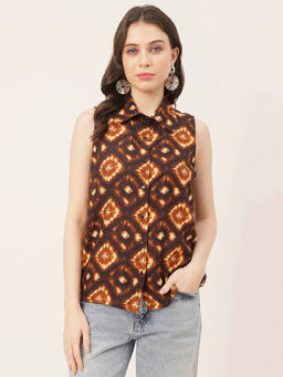 Moomaya - Women Comfortable Fit Rayon Tie & Dye Brown Shirt