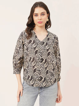 Moomaya - Women Comfortable Fit Cotton Printed Black Shirt