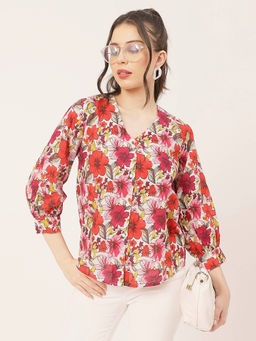 Moomaya - Women Comfortable Fit Cotton Floral Multi-Color Shirt