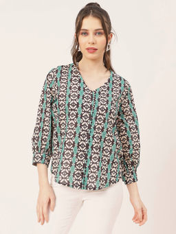 Moomaya - Women Comfortable Fit Cotton Printed Black Shirt