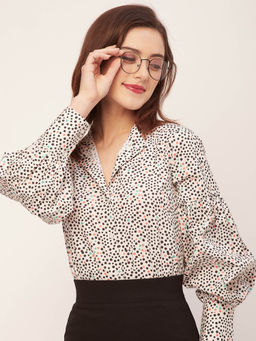 Moomaya - Women Comfortable Fit Poplin Polka Dots White Shirt