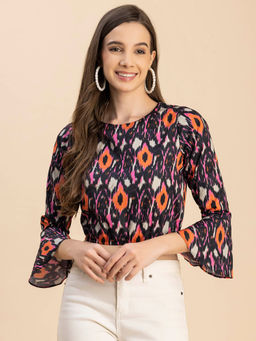 Moomaya - Women Comfortable Fit Polyester Printed Multi-Color Crop Top