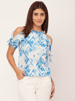 Moomaya - Women Free Fit Polyester Printed Blue Top