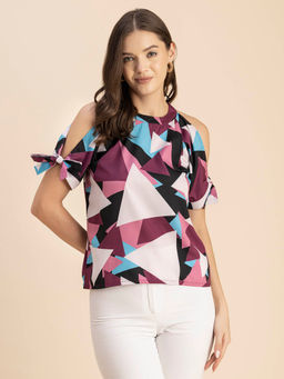 Moomaya - Women Free Fit Polyester Geometric Multi-Color Top