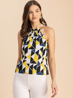 Moomaya - Women Free Fit Polyester Geometric Multi-Color Top