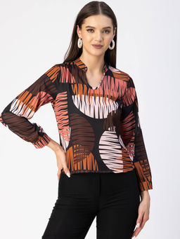 Moomaya - Women Free Fit Georgette Printed Multi-Color Top