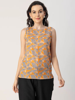 Moomaya - Women Free Fit Georgette Printed Orange Top