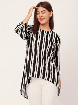 Moomaya - Women Free Fit Polyester Stripes Multi-Color Top