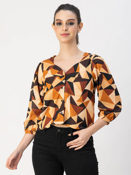 Moomaya - Women Comfortable Fit Georgette Geometric Multi-Color Top