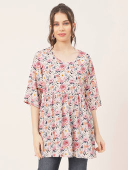 Moomaya - Women Comfortable Fit Rayon Floral Multi-Color Top